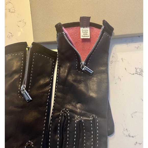 Judith Leiber Leather Cashmere Gloves with Zipper size 7.5 - Picture 3 of 4